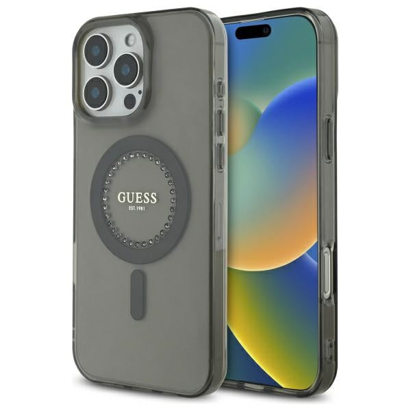 MagSafe hoesje voor Apple iPhone 16 Pro, Guess, IML Rhinestone, Zwart