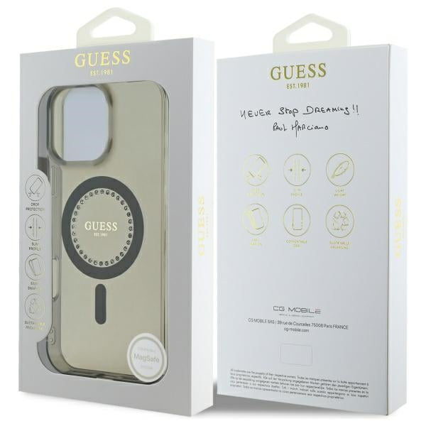 MagSafe hoesje voor Apple iPhone 16 Pro, Guess, IML Rhinestone, Zwart
