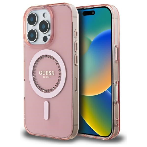 MagSafe hoesje voor Apple iPhone 16 Pro, Guess, IML Rhinestone, Roze