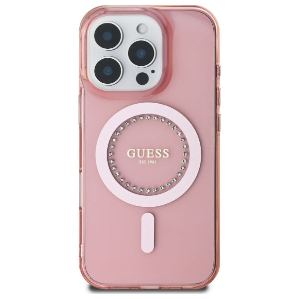 MagSafe hoesje voor Apple iPhone 16 Pro, Guess, IML Rhinestone, Roze