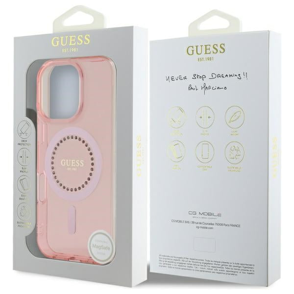MagSafe hoesje voor Apple iPhone 16 Pro, Guess, IML Rhinestone, Roze