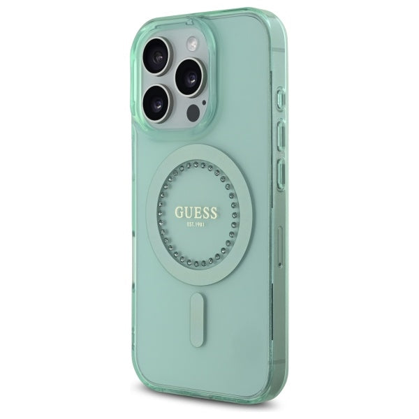 MagSafe Hülle für Apple iPhone 16 Pro, Guess, IML Rhinestone, Grün