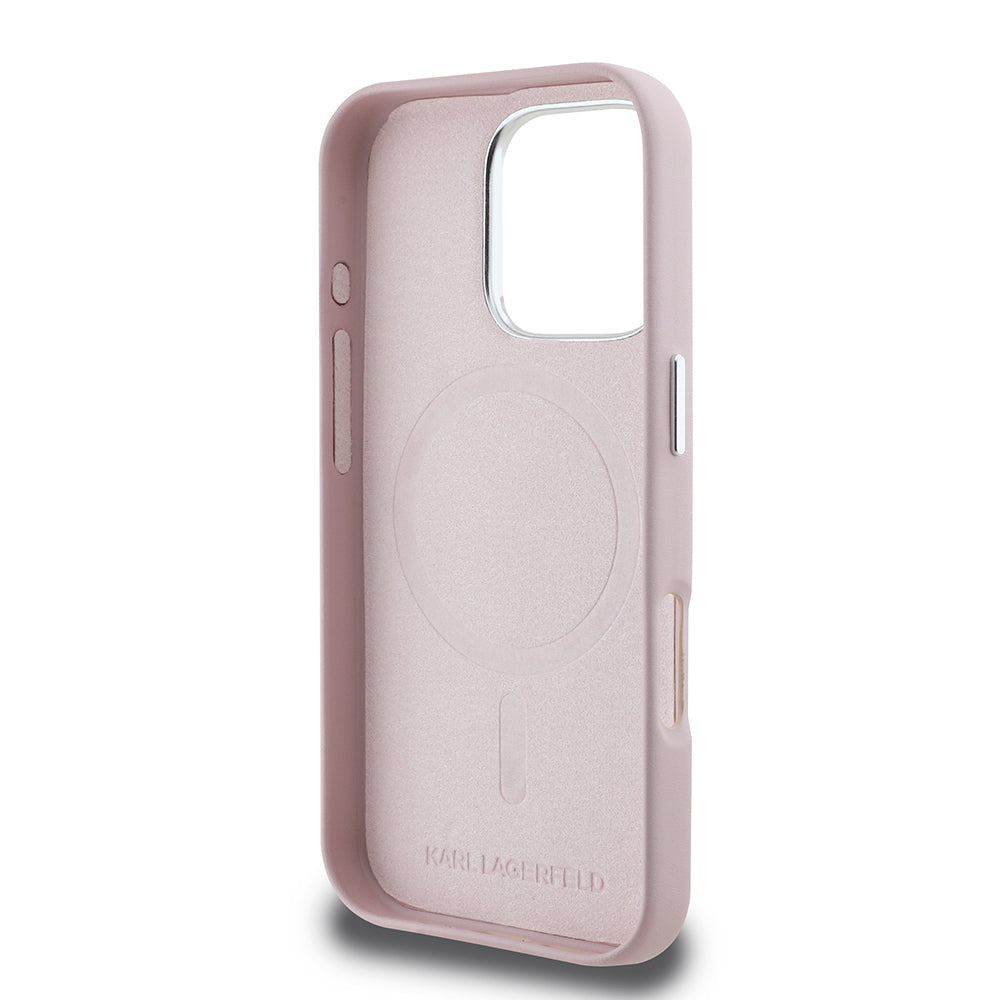 MagSafe hoes voor Apple iPhone 16 Pro, Karl Lagerfeld, FW Metal Plate, Roze