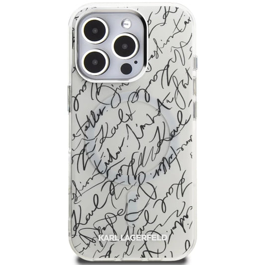 Coque MagSafe pour Apple iPhone 16 Pro, Karl Lagerfeld, motif IML Karl Script, Blanche
