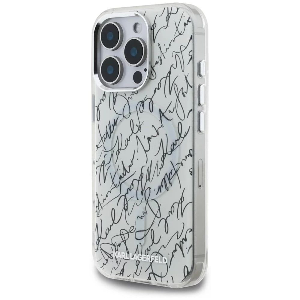 MagSafe Case for Apple iPhone 16 Pro, Karl Lagerfeld, IML Karl Script Pattern, White