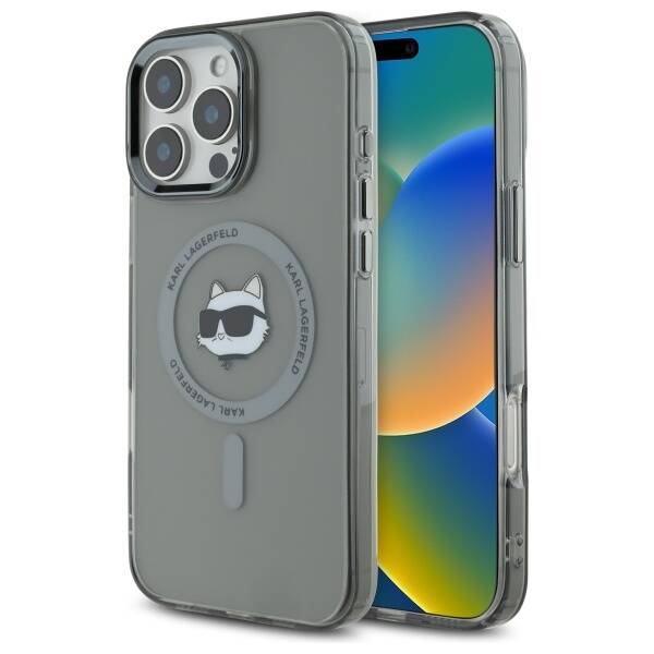 MagSafe hoesje voor Apple iPhone 16 Pro, Karl Lagerfeld, IML Metal Choupette's Head, Zwart