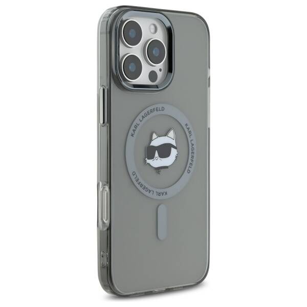 MagSafe hoesje voor Apple iPhone 16 Pro, Karl Lagerfeld, IML Metal Choupette's Head, Zwart