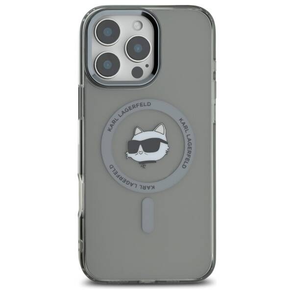 MagSafe hoesje voor Apple iPhone 16 Pro, Karl Lagerfeld, IML Metal Choupette's Head, Zwart
