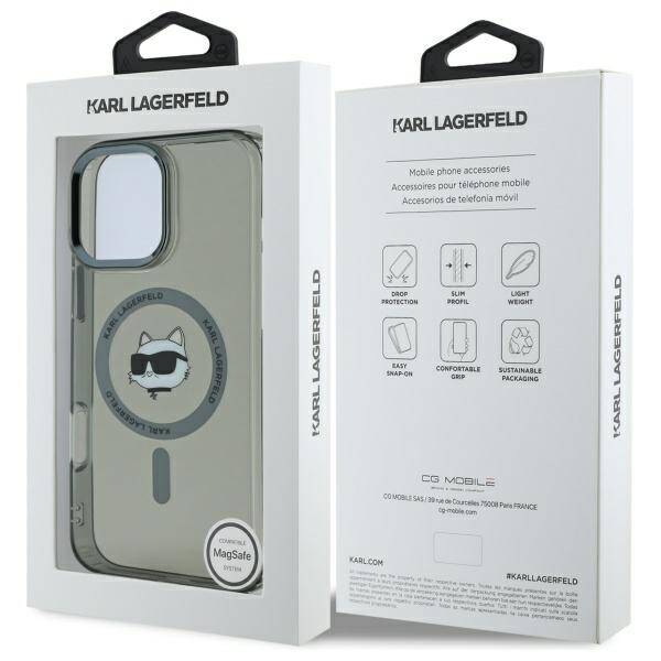 MagSafe hoesje voor Apple iPhone 16 Pro, Karl Lagerfeld, IML Metal Choupette's Head, Zwart
