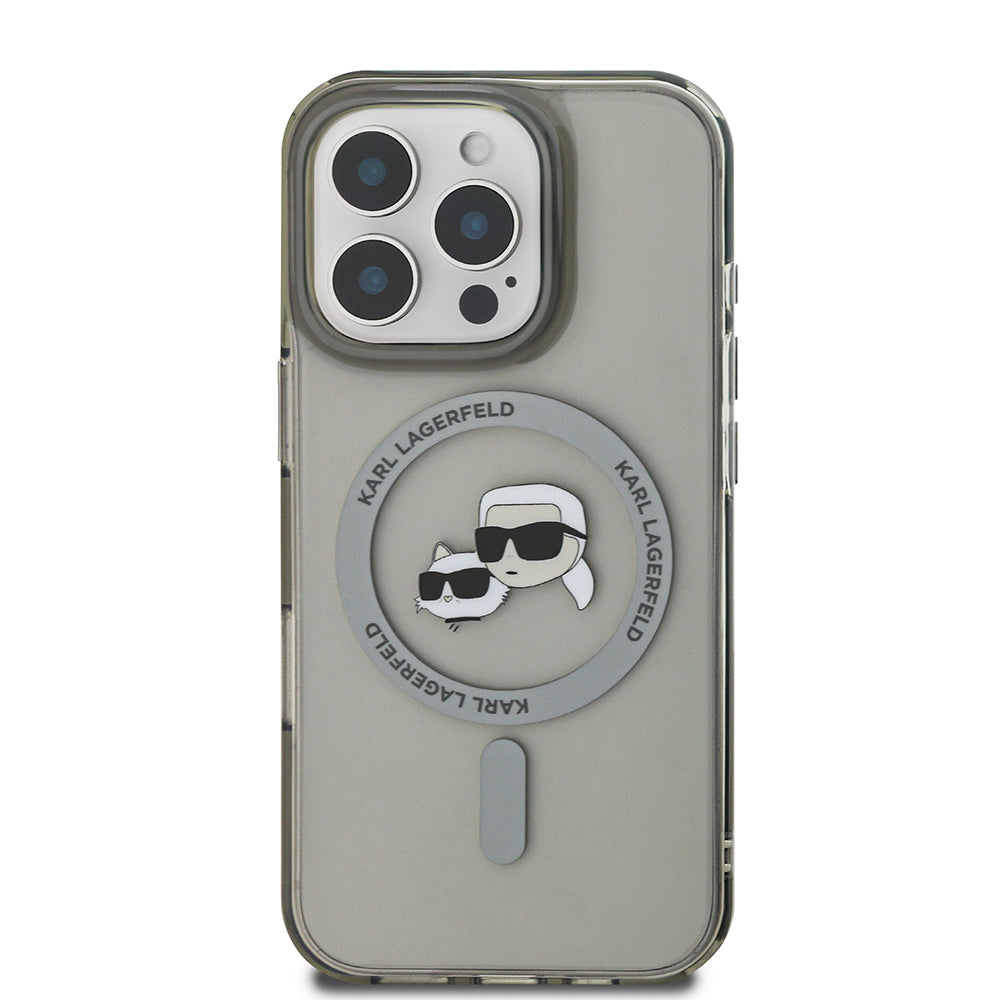MagSafe hoesje voor Apple iPhone 16 Pro, Karl Lagerfeld, IML Metal Karl & Choupette's Heads, Zwart