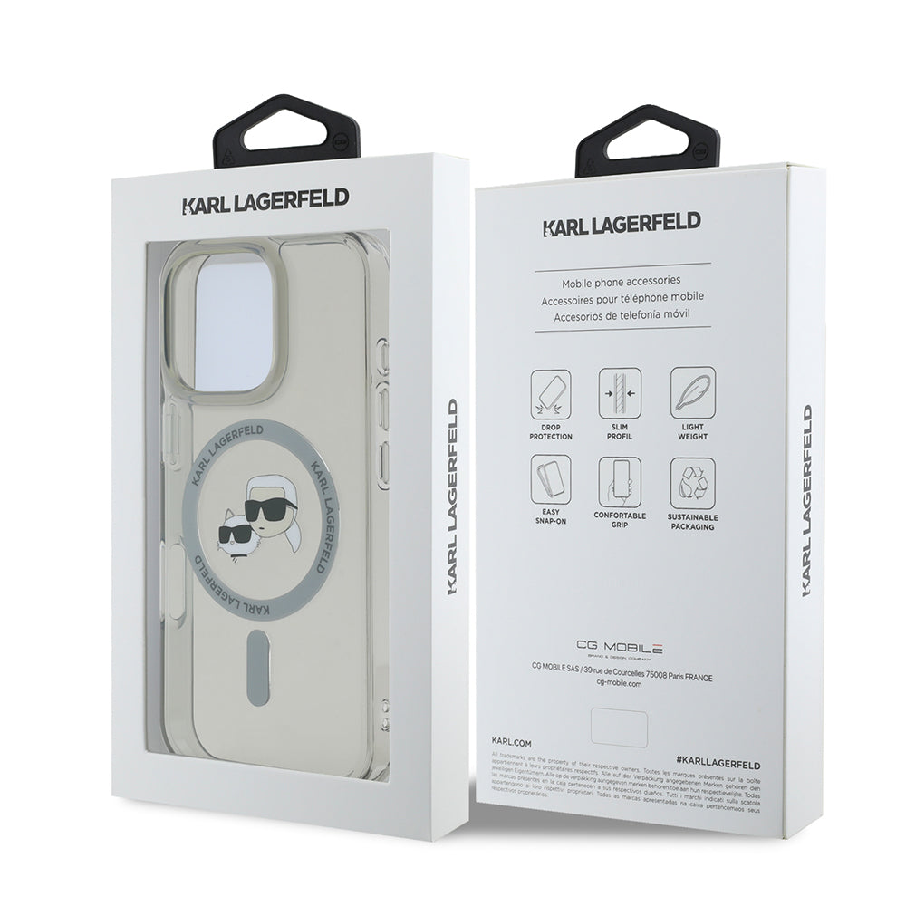 MagSafe hoesje voor Apple iPhone 16 Pro, Karl Lagerfeld, IML Metal Karl & Choupette's Heads, Zwart