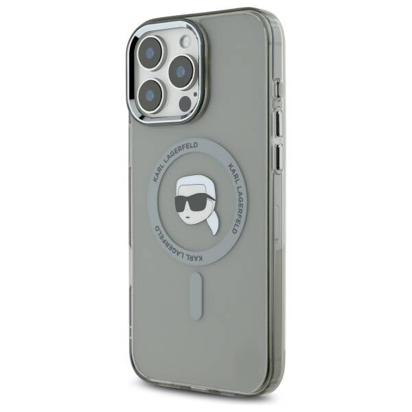 MagSafe Case for Apple iPhone 16 Pro, Karl Lagerfeld, IML Metal Karl's Head, Black