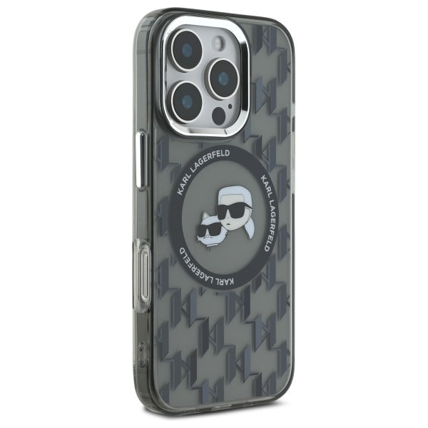 MagSafe Case for Apple iPhone 16 Pro, Karl Lagerfeld, IML Monogram Karl & Choupette's Heads, Black