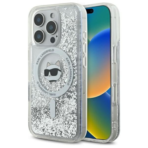 MagSafe Hülle für Apple iPhone 16 Pro, Karl Lagerfeld, Liquid Glitter Choupette's Head, Transparent