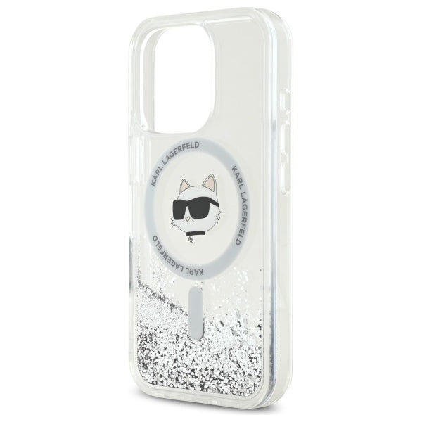 MagSafe Hülle für Apple iPhone 16 Pro, Karl Lagerfeld, Liquid Glitter Choupette's Head, Transparent