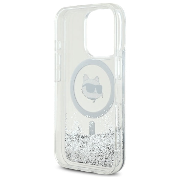 MagSafe Hülle für Apple iPhone 16 Pro, Karl Lagerfeld, Liquid Glitter Choupette's Head, Transparent