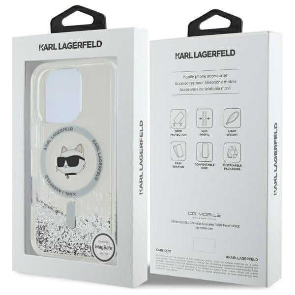 MagSafe Hülle für Apple iPhone 16 Pro, Karl Lagerfeld, Liquid Glitter Choupette's Head, Transparent