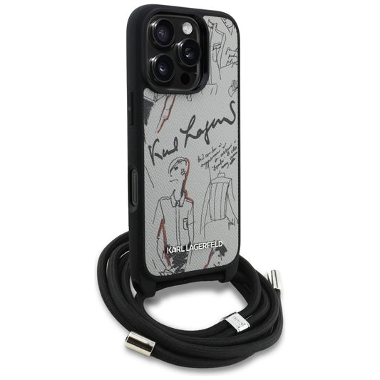 Étui MagSafe pour Apple iPhone 16 Pro, Karl Lagerfeld, Saffiano Crossbody, Gris