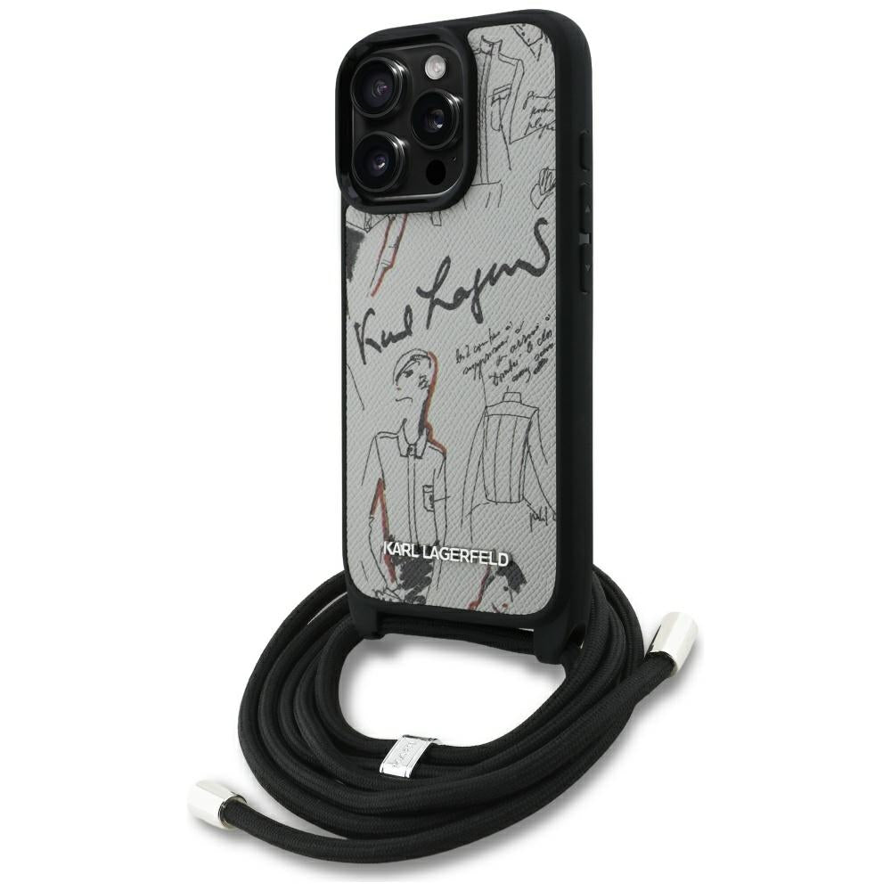 Étui MagSafe pour Apple iPhone 16 Pro, Karl Lagerfeld, Saffiano Crossbody, Gris