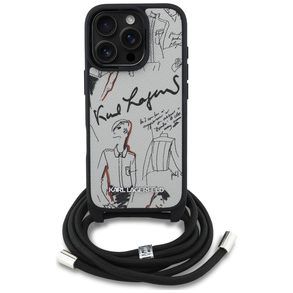 Étui MagSafe pour Apple iPhone 16 Pro, Karl Lagerfeld, Saffiano Crossbody, Gris