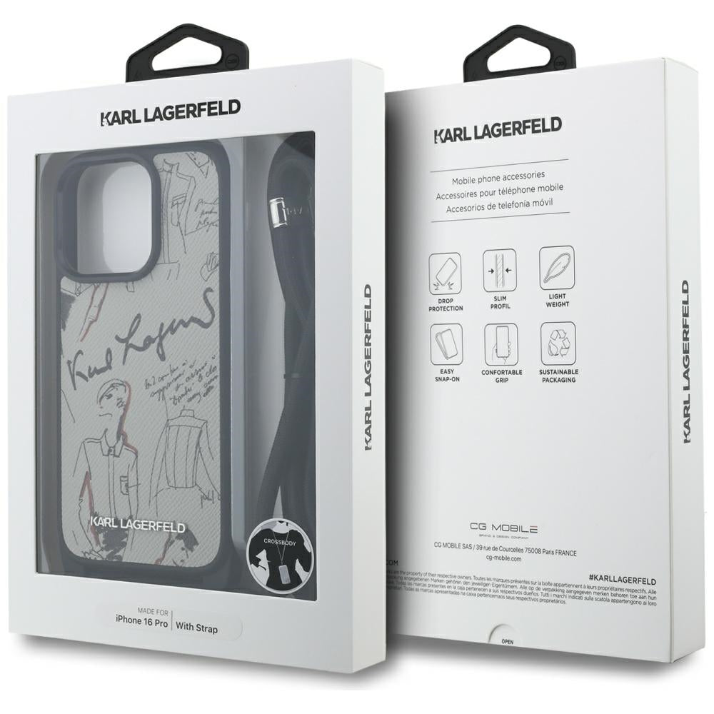 Étui MagSafe pour Apple iPhone 16 Pro, Karl Lagerfeld, Saffiano Crossbody, Gris
