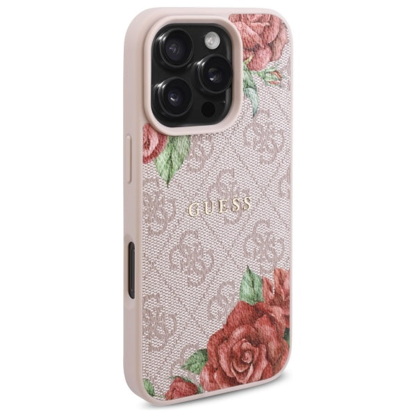 MagSafe hoesje voor Apple iPhone 16 Pro Max, Guess, 4G Flowers Print, Roze