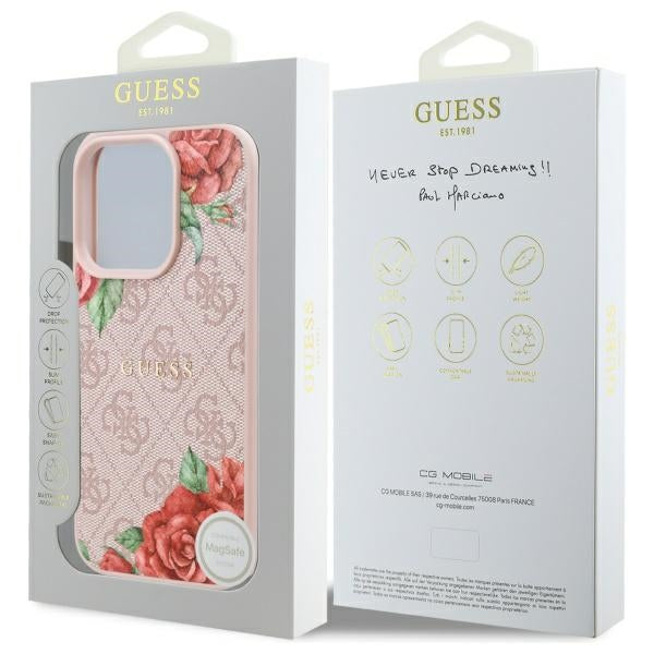 MagSafe hoesje voor Apple iPhone 16 Pro Max, Guess, 4G Flowers Print, Roze