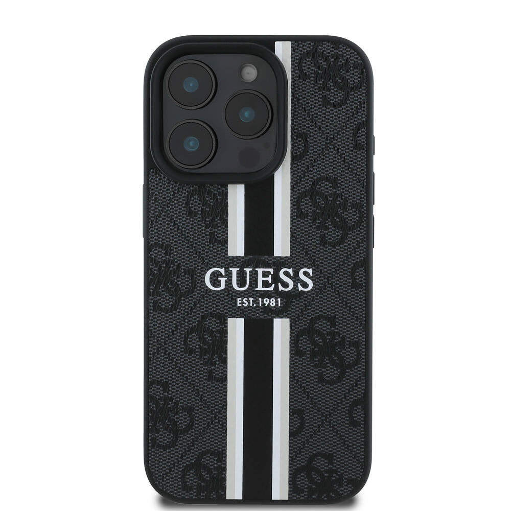 Étui MagSafe pour Apple iPhone 16 Pro Max, Guess, 4G Printed Stripes, Noir