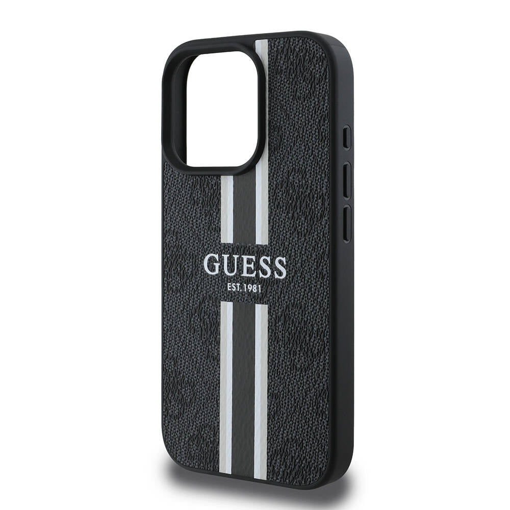 Étui MagSafe pour Apple iPhone 16 Pro Max, Guess, 4G Printed Stripes, Noir