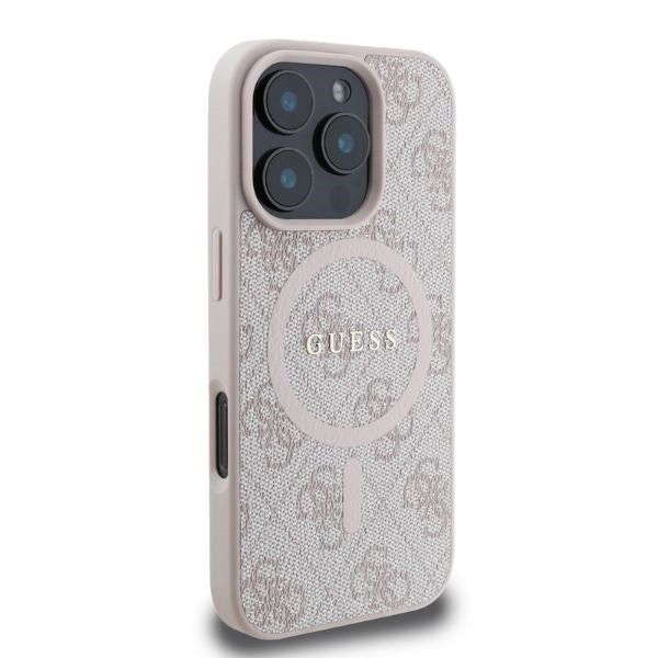 Étui MagSafe pour Apple iPhone 16 Pro Max, Guess, 4G Ring Classic Logo, Rose