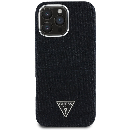 Coque MagSafe pour Apple iPhone 16 Pro Max, Guess, Logo Triangle en Denim, Noire