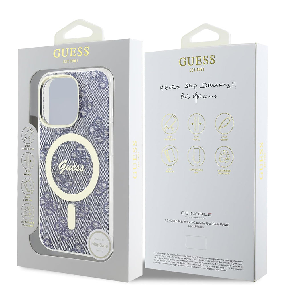Étui MagSafe pour Apple iPhone 16 Pro Max, Guess, IML 4G, Bleu