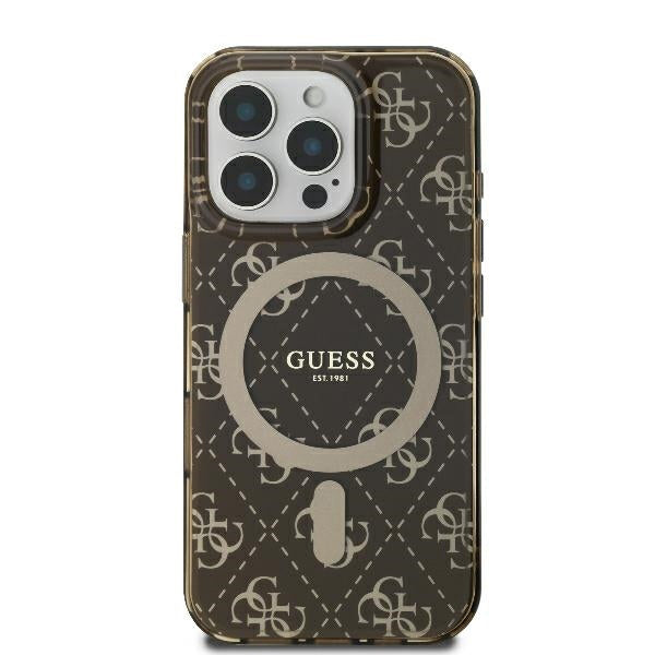 MagSafe Hülle für Apple iPhone 16 Pro Max, Guess, IML 4G Hintergrund, Braun