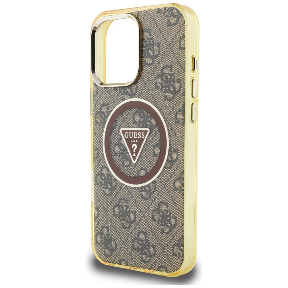 MagSafe Hülle für Apple iPhone 16 Pro Max, Guess, IML Glitter 4G Circle Triangle, Braun