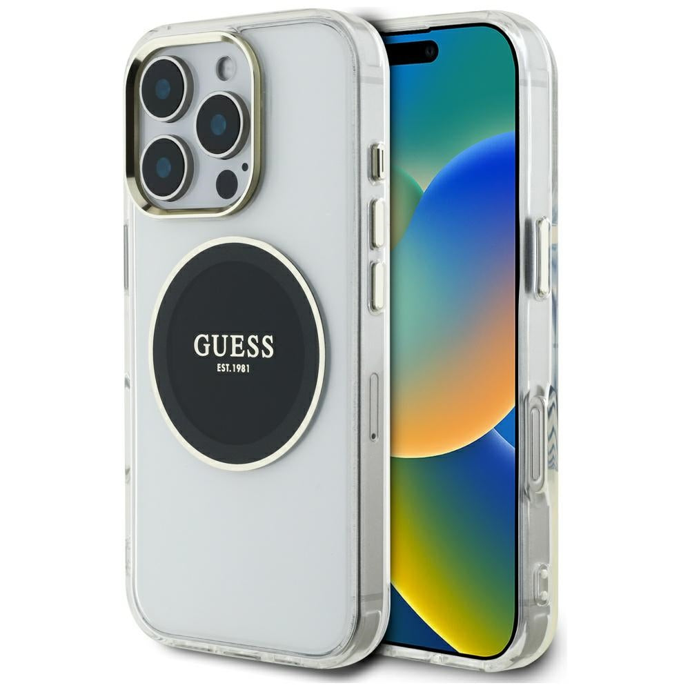 MagSafe Hülle für Apple iPhone 16 Pro Max, Guess, IML Metal Colored Circle, Schwarz