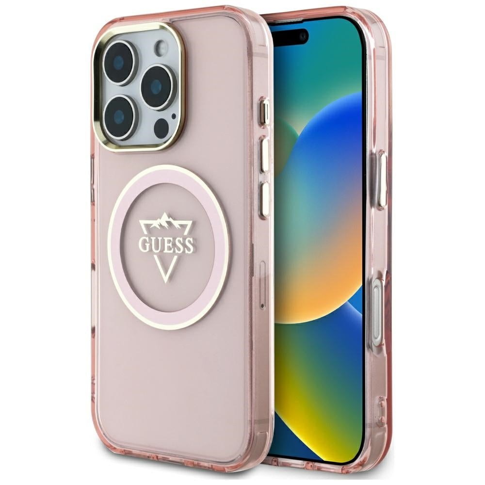 MagSafe hoesje voor Apple iPhone 16 Pro Max, Guess, IML Metal Mountain Logo, Roze