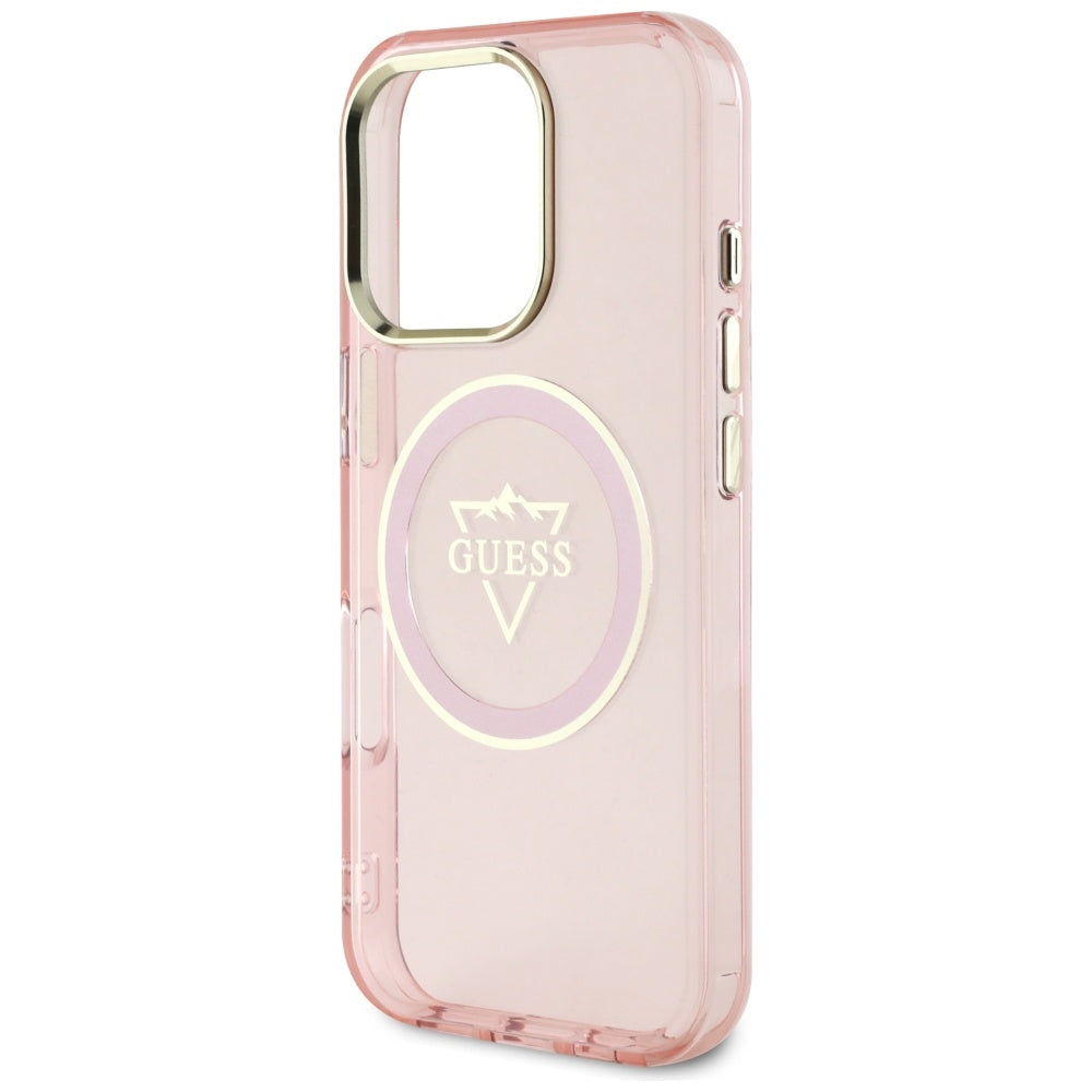 MagSafe hoesje voor Apple iPhone 16 Pro Max, Guess, IML Metal Mountain Logo, Roze