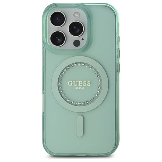 Étui MagSafe pour Apple iPhone 16 Pro Max, Guess, IML Rhinestone, Vert