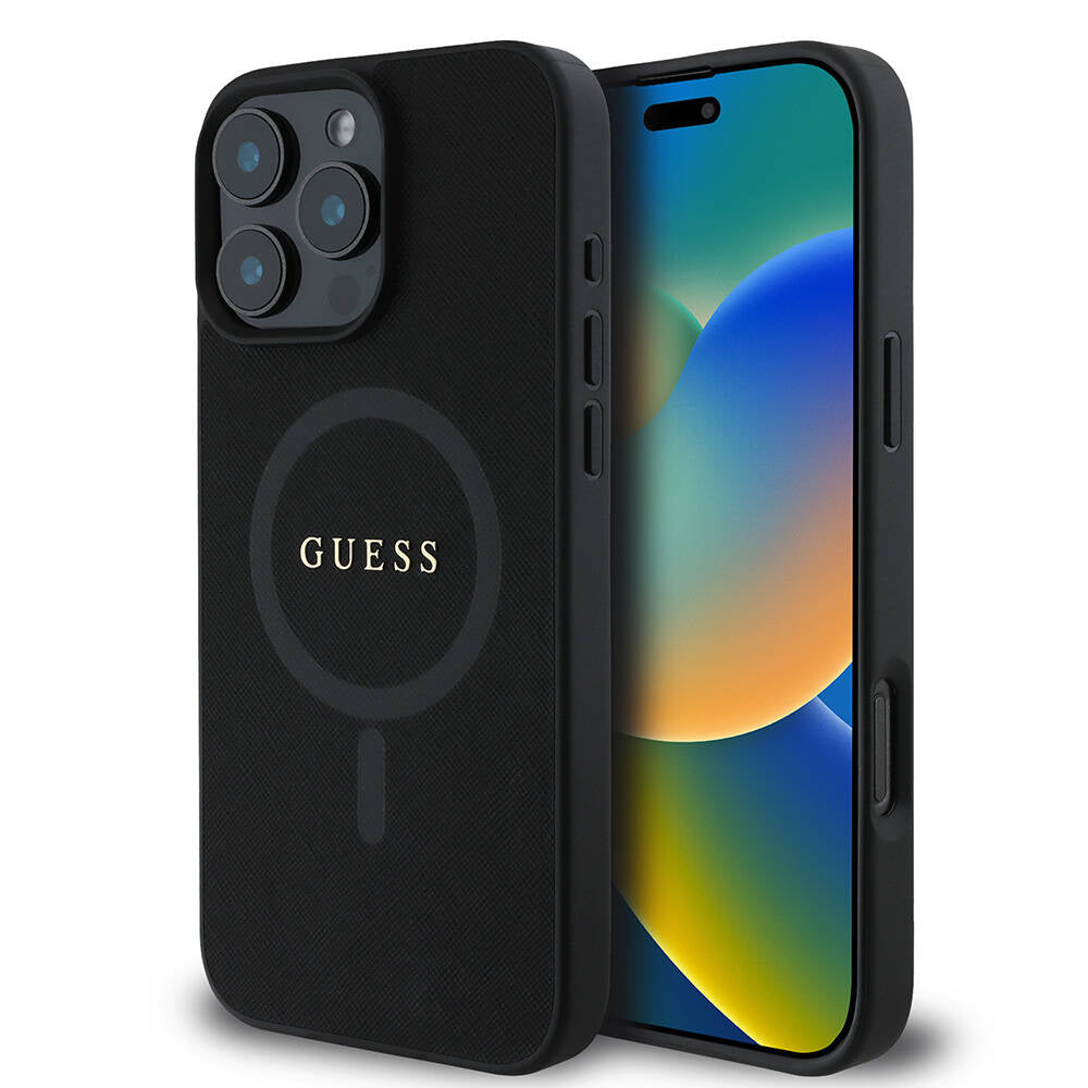 MagSafe hoesje voor Apple iPhone 16 Pro Max, Guess, Saffiano Classic Logo, Zwart