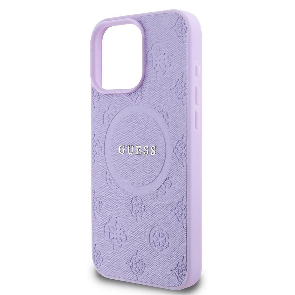 MagSafe Hülle für Apple iPhone 16 Pro Max, Guess, Saffiano Peony Classic Logo, Lila