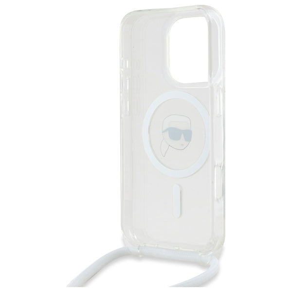 Coque MagSafe pour Apple iPhone 16 Pro Max, Karl Lagerfeld, IML Crossbody Karl's Head, Transparente