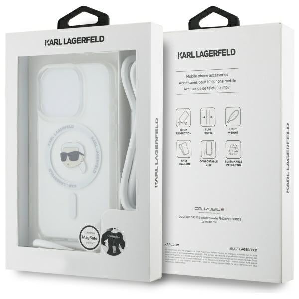 Coque MagSafe pour Apple iPhone 16 Pro Max, Karl Lagerfeld, IML Crossbody Karl's Head, Transparente