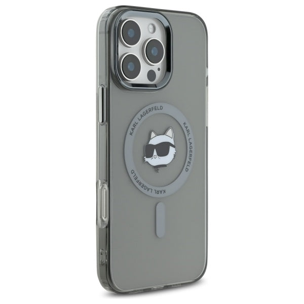 MagSafe Hülle für Apple iPhone 16 Pro Max, Karl Lagerfeld, IML Metal Choupette's Head, Schwarz