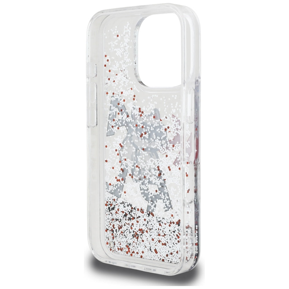 Étui MagSafe pour Apple iPhone 16 Pro Max, Karl Lagerfeld, Logo Choupette à Paillettes Liquides, Transparent