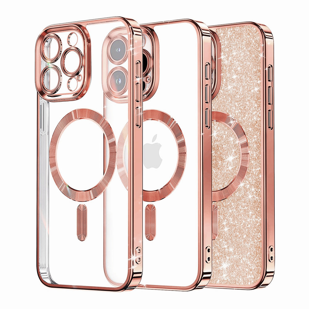 Coque MagSafe pour Apple iPhone 16 Pro Max, Techsuit, Luxury Glitter, Rose Doré