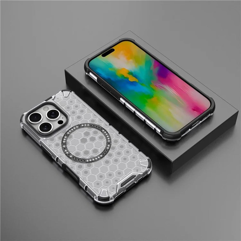 Coque MagSafe pour Apple iPhone 16 Pro, Techsuit, HoneyComb Shield, Blanche
