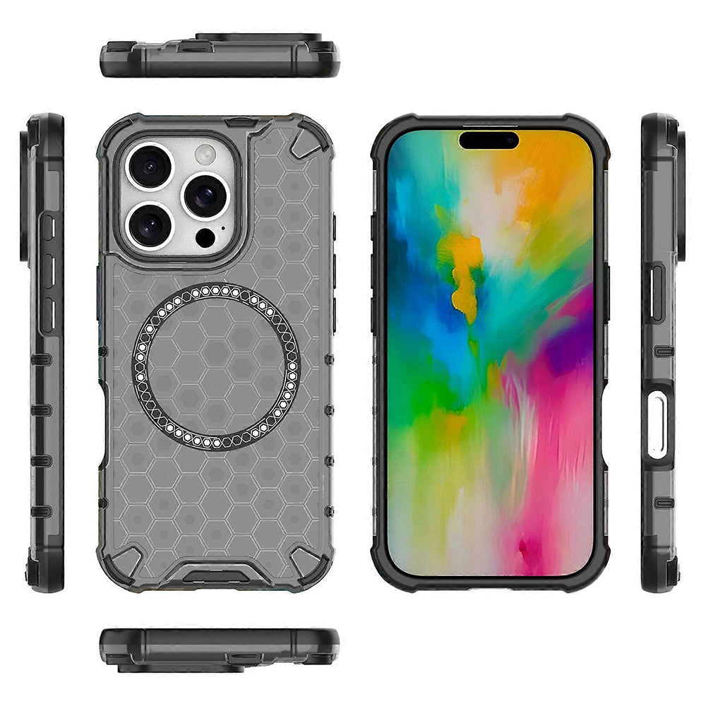 Coque MagSafe pour Apple iPhone 16 Pro, Techsuit, HoneyComb Shield, Noire
