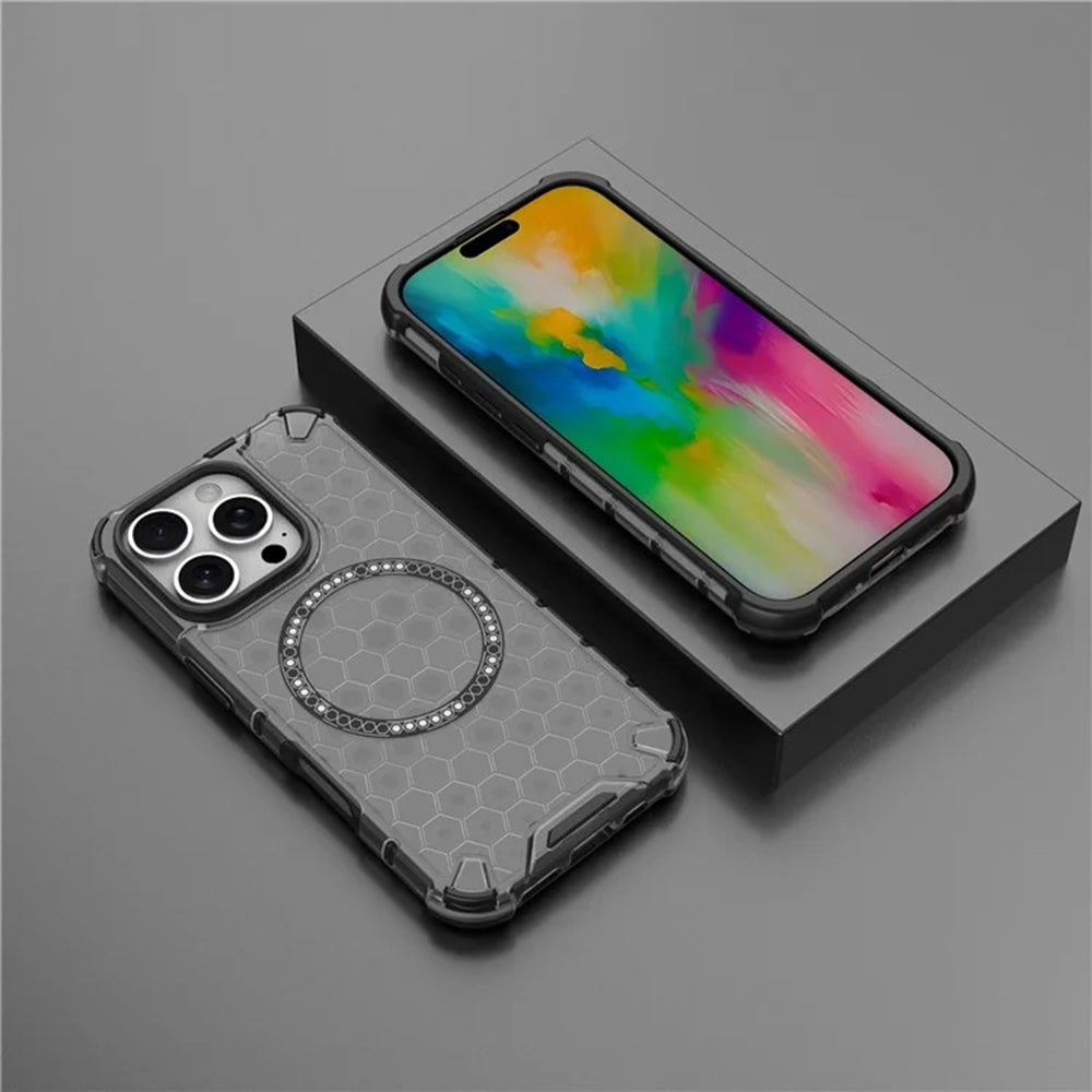 Coque MagSafe pour Apple iPhone 16 Pro, Techsuit, HoneyComb Shield, Noire