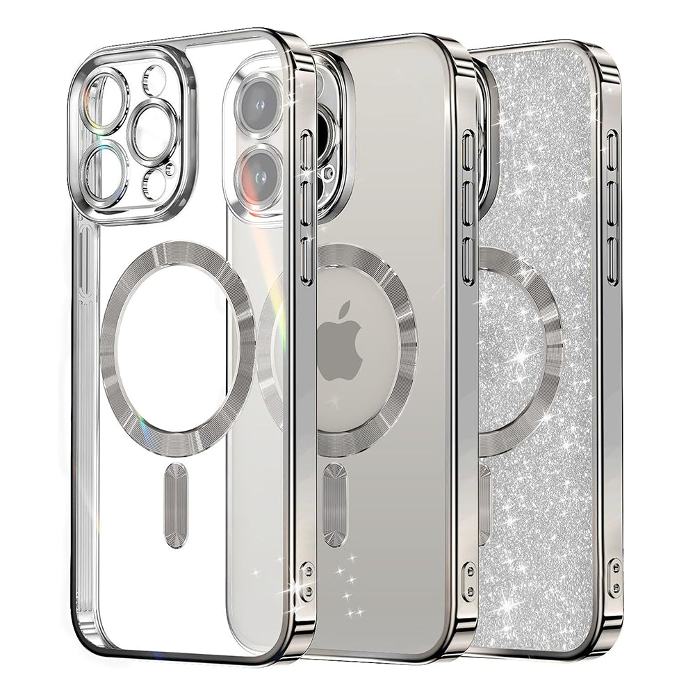 Coque MagSafe pour Apple iPhone 16 Pro, Techsuit, Luxury Glitter, Argentée