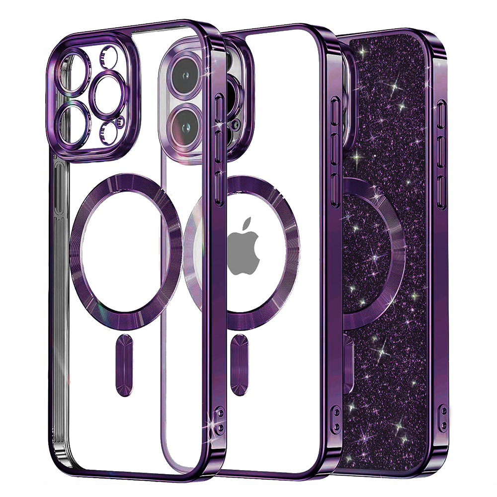 Coque MagSafe pour Apple iPhone 16 Pro, Techsuit, Luxury Glitter, Violet Foncé